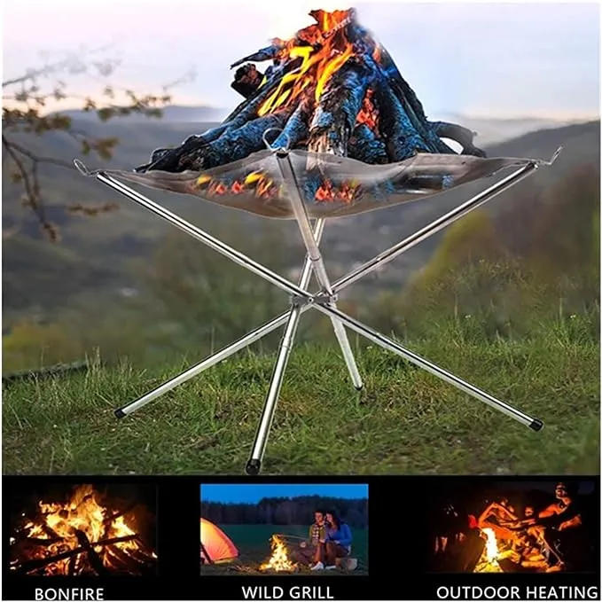 Stainless Steel Fire Pit with Carry Bag -  Folding Camping Fire Stand Rack for Outdoor Cooking, Picnic, Garden