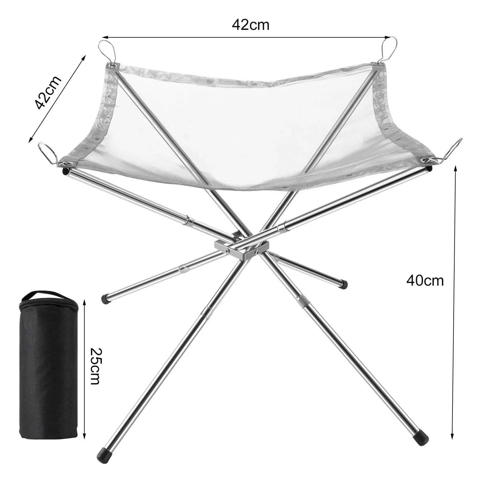 Stainless Steel Fire Pit with Carry Bag -  Folding Camping Fire Stand Rack for Outdoor Cooking, Picnic, Garden