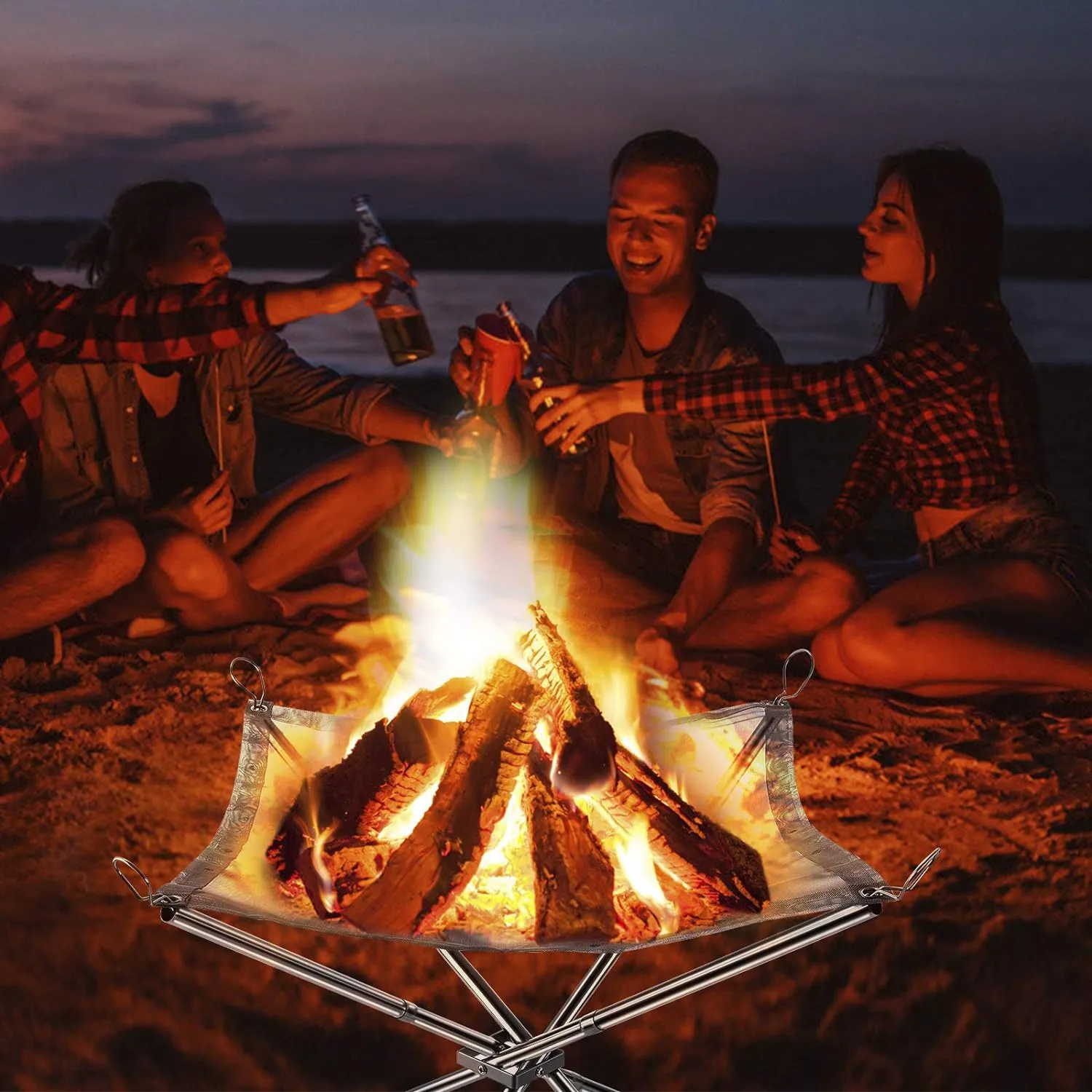 Stainless Steel Fire Pit with Carry Bag -  Folding Camping Fire Stand Rack for Outdoor Cooking, Picnic, Garden