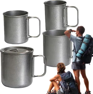 Stainless Steel Folding Cups for Travel - 4X Stainless Steel Outdoor Water Container with Handle,Folding Outside Drinking Tool, Portable Insulated Cup for Hiking, Traveling, and Picnics