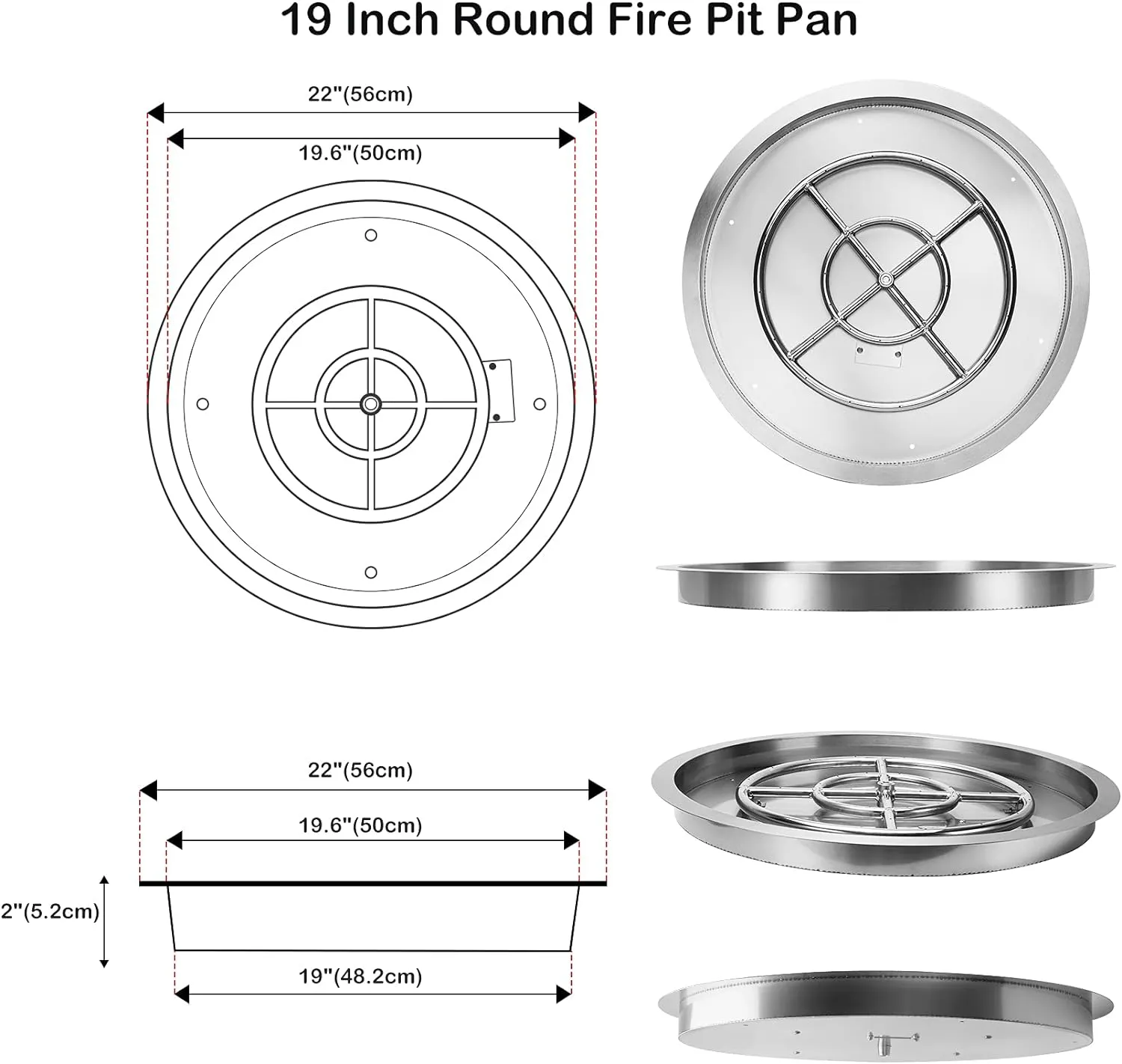 Stanbroil 19 Inch Round Fire Pit Ring Burner, Drop in Firepit Pan Inserted - 304 Stainless Steel Propane Gas DIY Fire Pit for Patio, BTU 92,000 Max