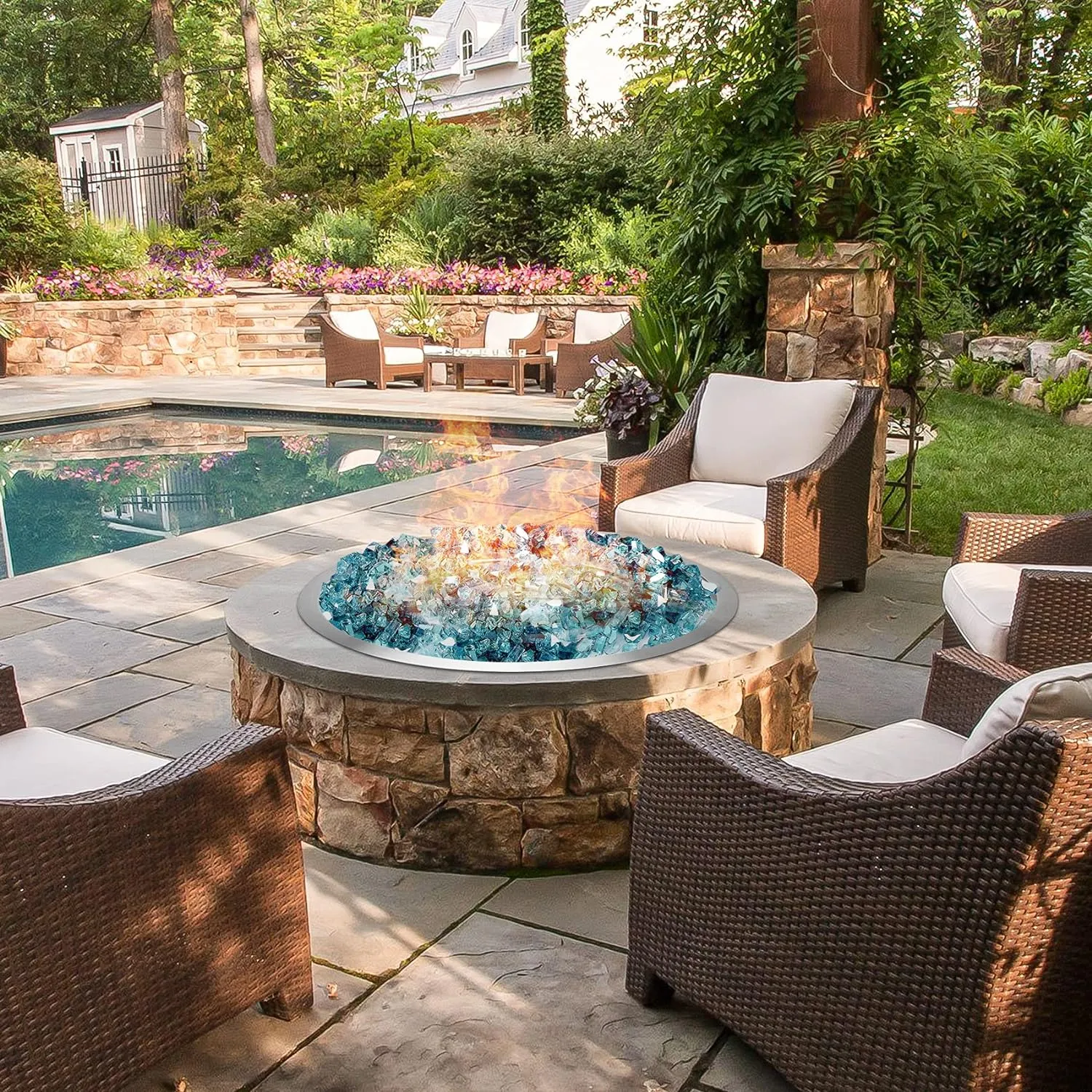 Stanbroil 19 Inch Round Fire Pit Ring Burner, Drop in Firepit Pan Inserted - 304 Stainless Steel Propane Gas DIY Fire Pit for Patio, BTU 92,000 Max