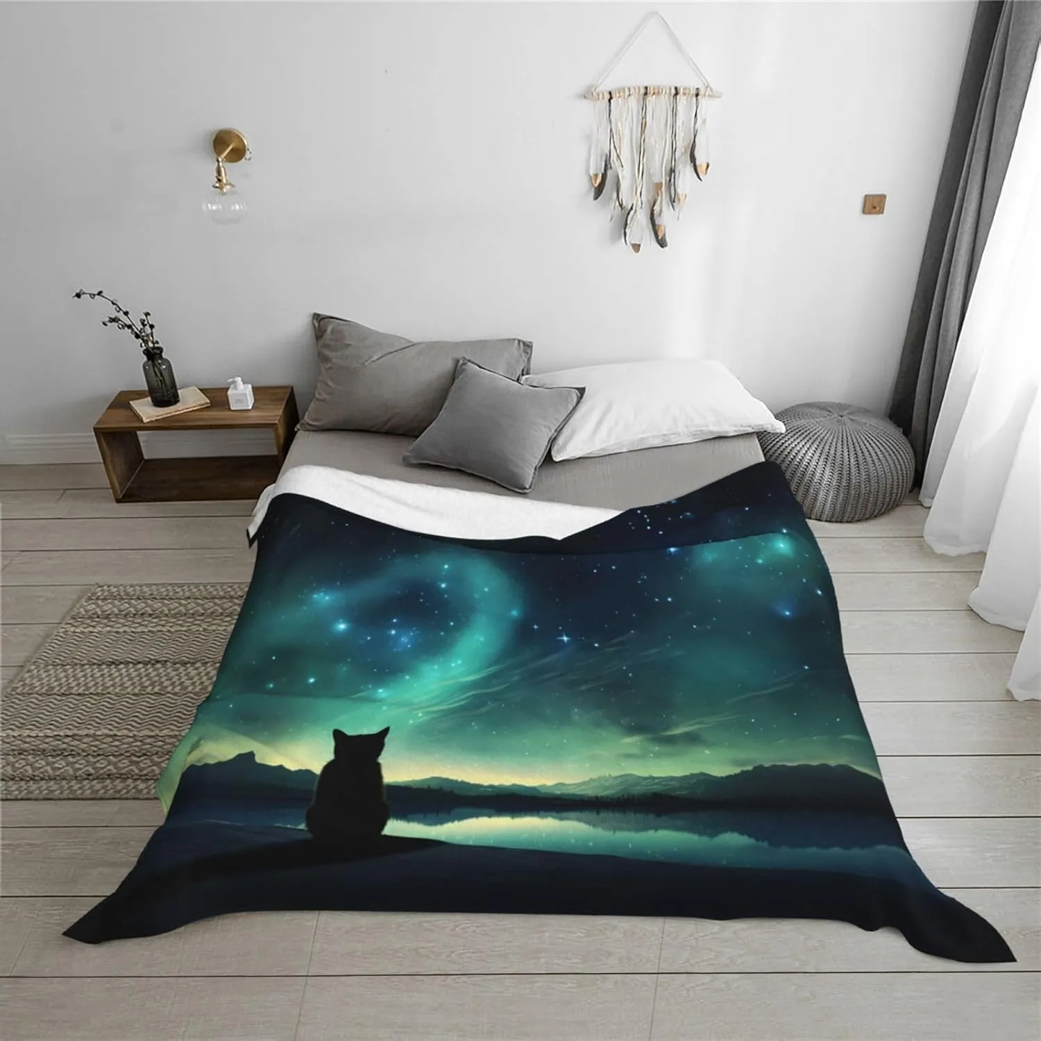 Stargazing Cat Pattern Fashion Flannel Bed Blanket 50"X40" Suitable for Camping Or Traveling Bed Sofa
