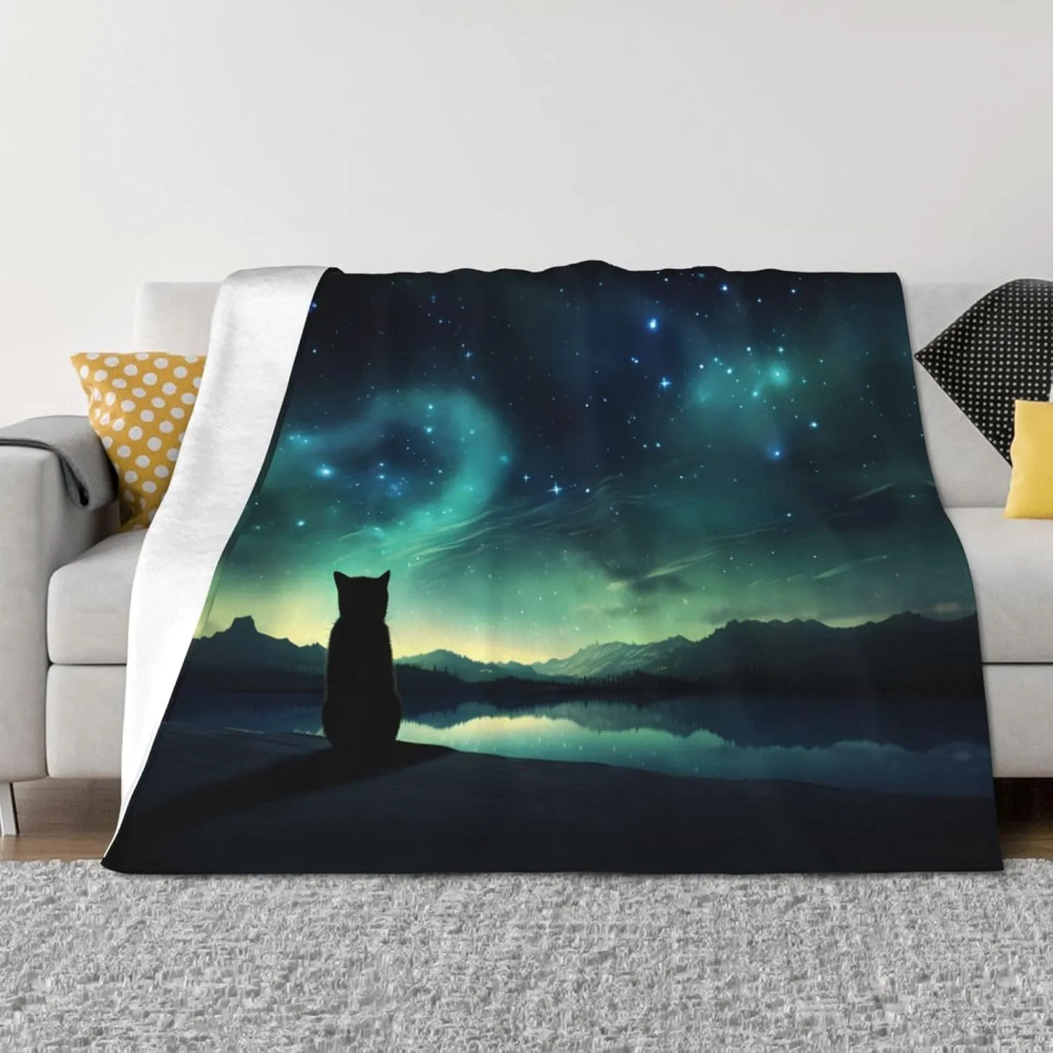 Stargazing Cat Pattern Fashion Flannel Bed Blanket 50"X40" Suitable for Camping Or Traveling Bed Sofa