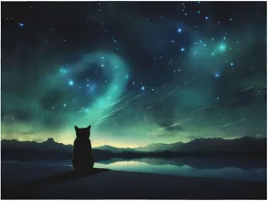 Stargazing Cat Pattern Fashion Flannel Bed Blanket 50"X40" Suitable for Camping Or Traveling Bed Sofa