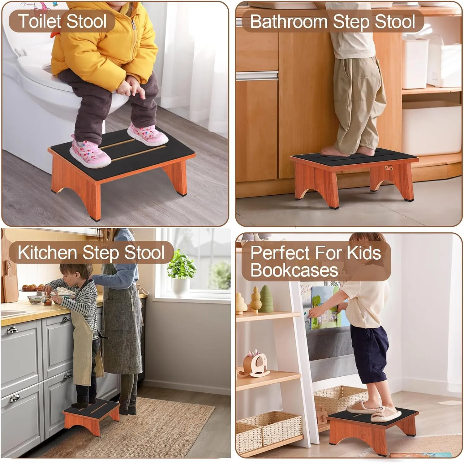 Step Stool Foldable, One Step Stool with Non-Slip Rubber Feet, Collapsible Wooden Step Stools for Adults Seniors, 450 LBS Portable Bed Steps for High Beds, Kitchen, Bedroom, Bathroom, RV, No Assemble