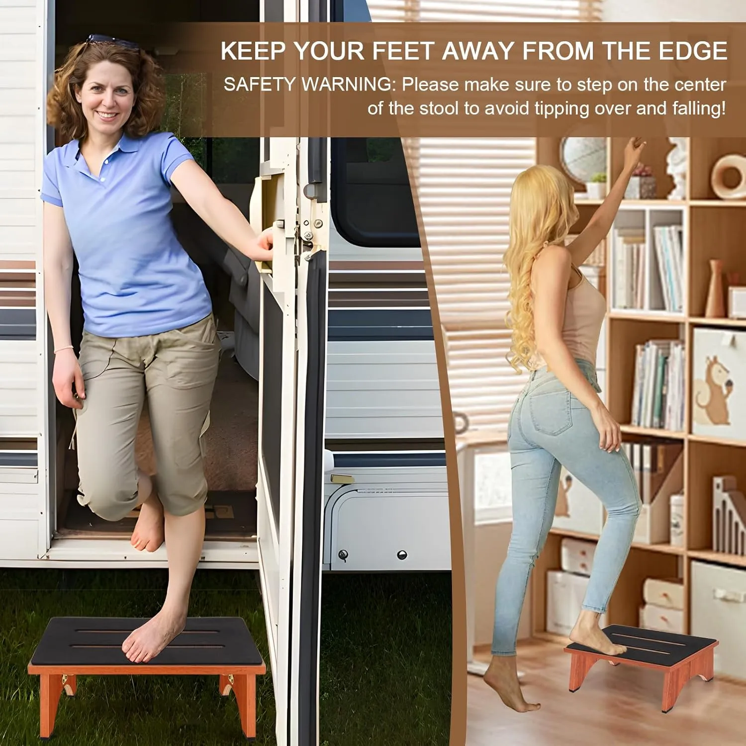 Step Stool Foldable, One Step Stool with Non-Slip Rubber Feet, Collapsible Wooden Step Stools for Adults Seniors, 450 LBS Portable Bed Steps for High Beds, Kitchen, Bedroom, Bathroom, RV, No Assemble