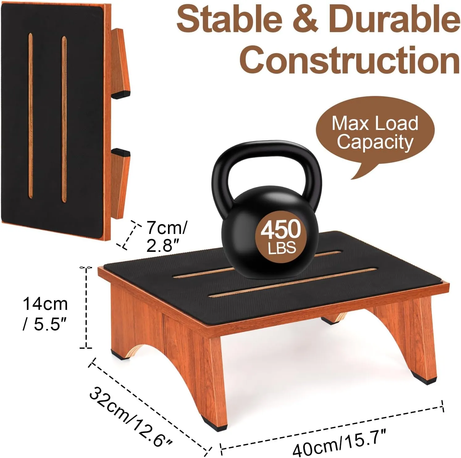 Step Stool Foldable, One Step Stool with Non-Slip Rubber Feet, Collapsible Wooden Step Stools for Adults Seniors, 450 LBS Portable Bed Steps for High Beds, Kitchen, Bedroom, Bathroom, RV, No Assemble