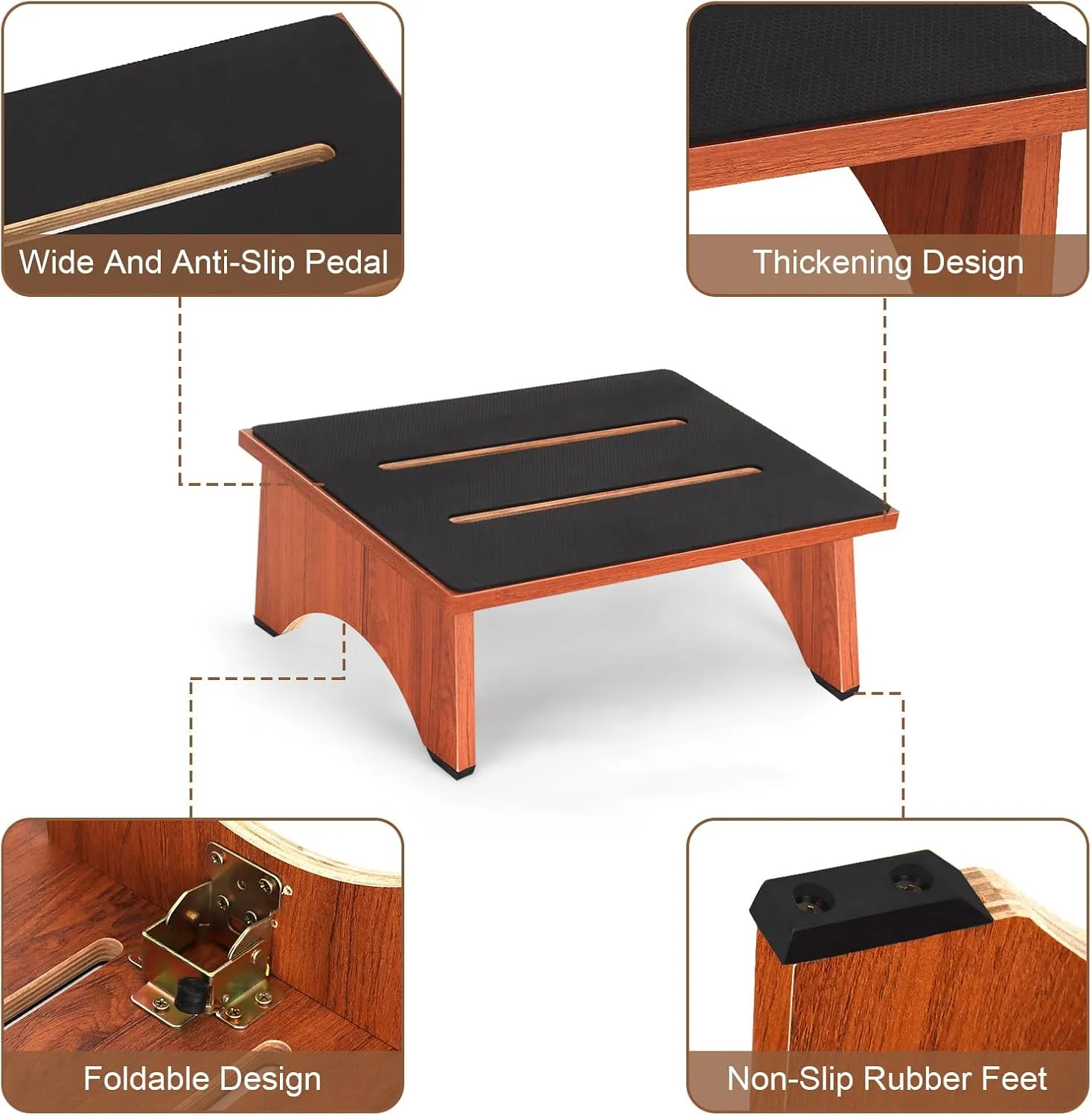 Step Stool Foldable, One Step Stool with Non-Slip Rubber Feet, Collapsible Wooden Step Stools for Adults Seniors, 450 LBS Portable Bed Steps for High Beds, Kitchen, Bedroom, Bathroom, RV, No Assemble