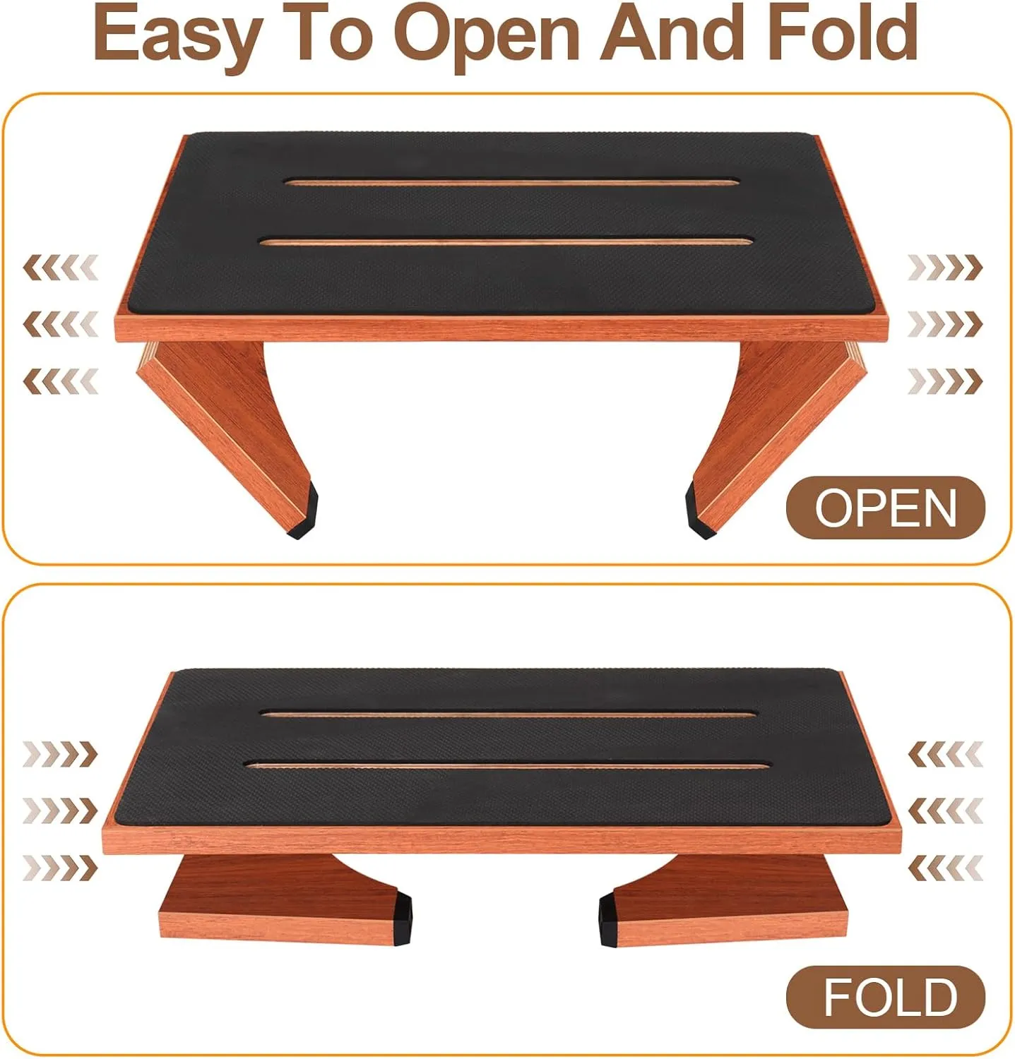 Step Stool Foldable, One Step Stool with Non-Slip Rubber Feet, Collapsible Wooden Step Stools for Adults Seniors, 450 LBS Portable Bed Steps for High Beds, Kitchen, Bedroom, Bathroom, RV, No Assemble