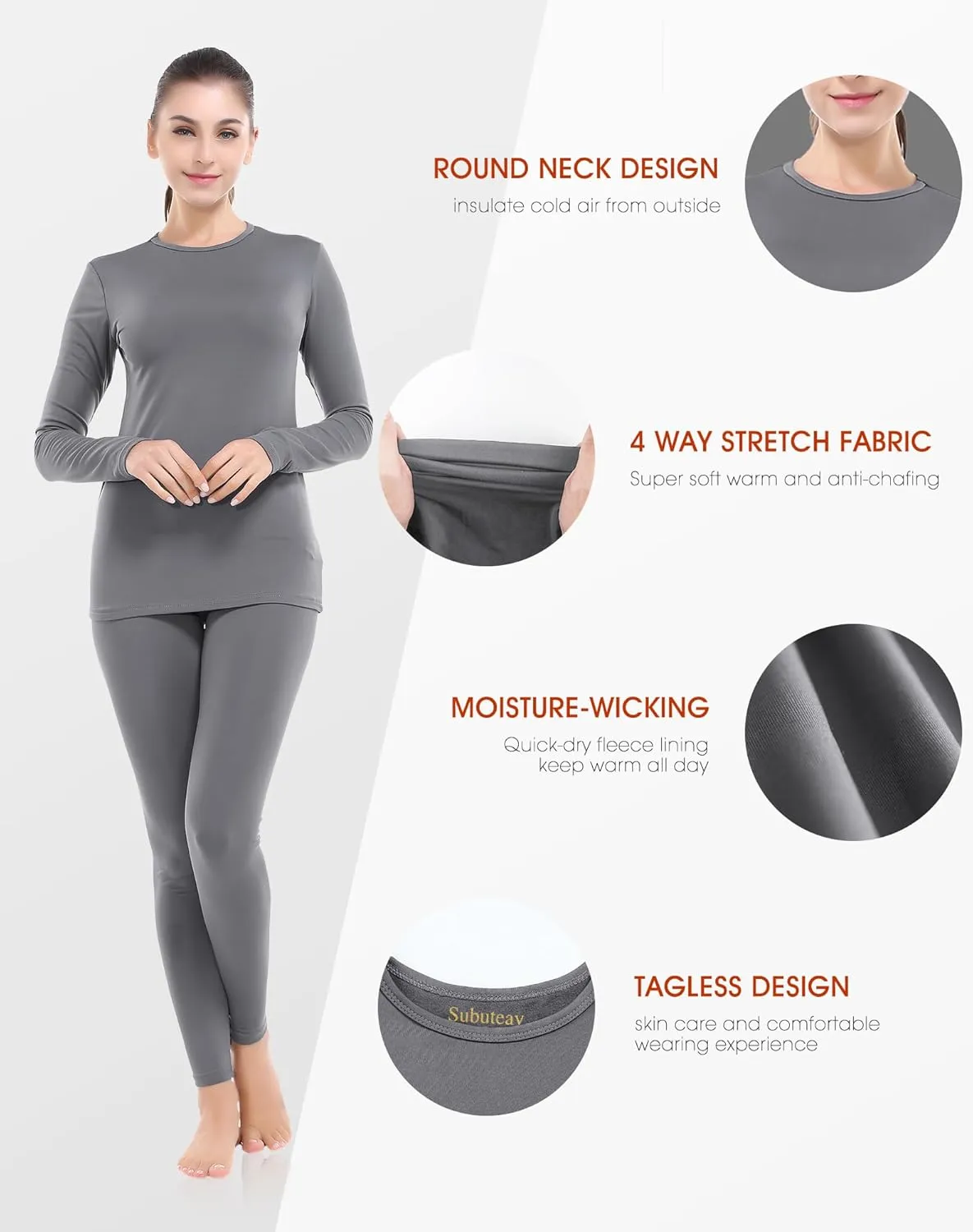 Subuteay Thermal Underwear for Women Long Johns Top & Bottom Fleece Lined Base Layer Leggings Set…