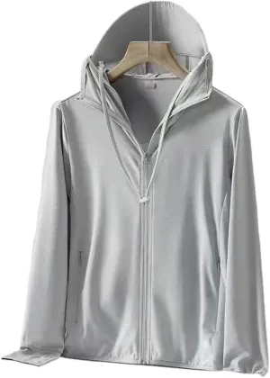 Sun Protection Hoodie Jacket, Long Sleeve Hiking Outdoor Performance UV Shirt with Pockets (Color : Gray, Size : X-Large)