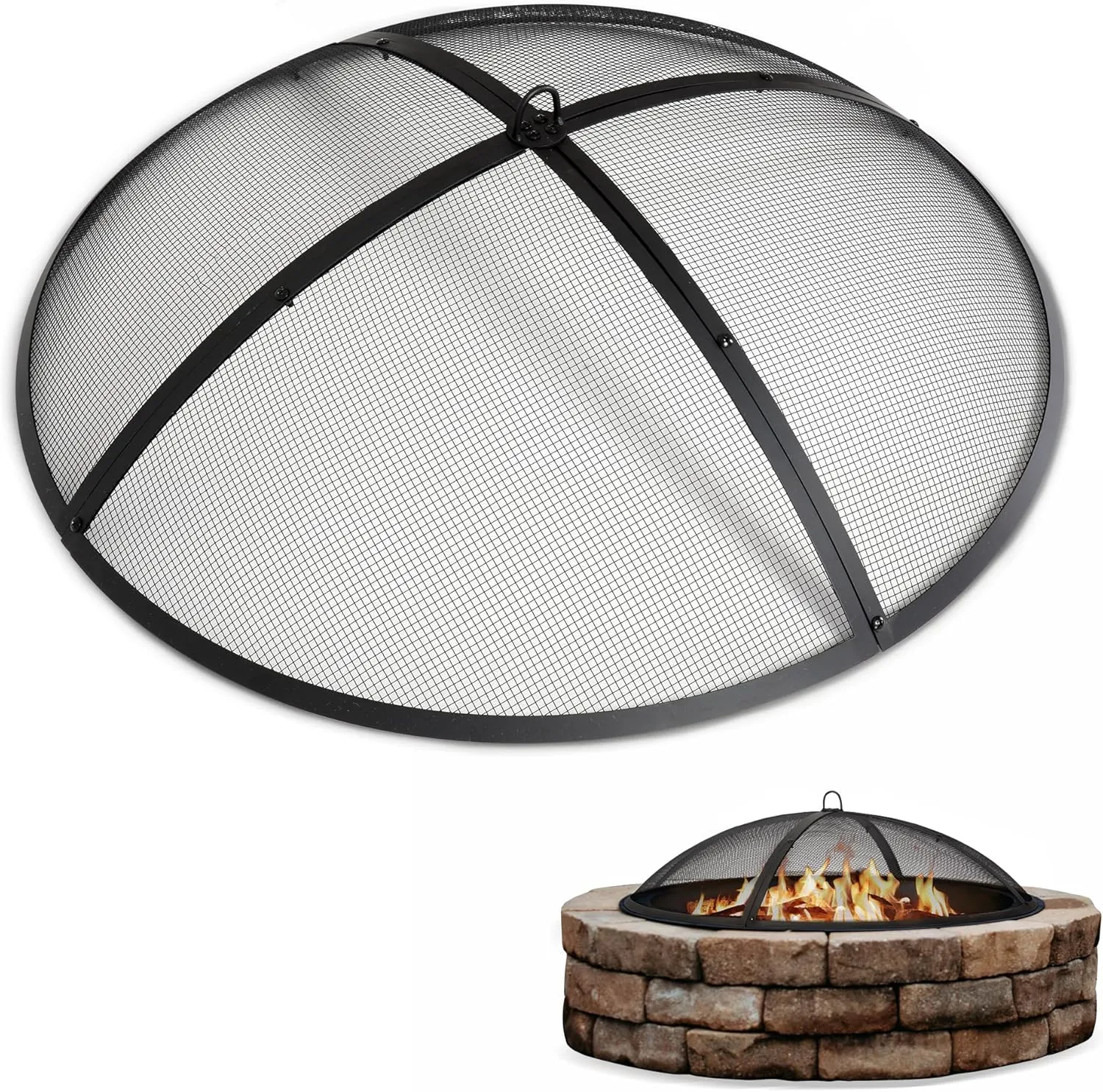 SUNCREAT Outdoor Fire Pit Spark Screen Cover Accessory, 40 Inch Patio Round Fire Mesh Screen Guard, Heavy Duty Steel Firepit Ember Lid, 40 Inch