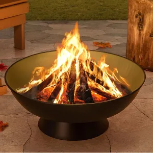 Sunjoy 22" Black Steel Round Wood Burning Fire Pit - Enhance Your Outdoor Experience