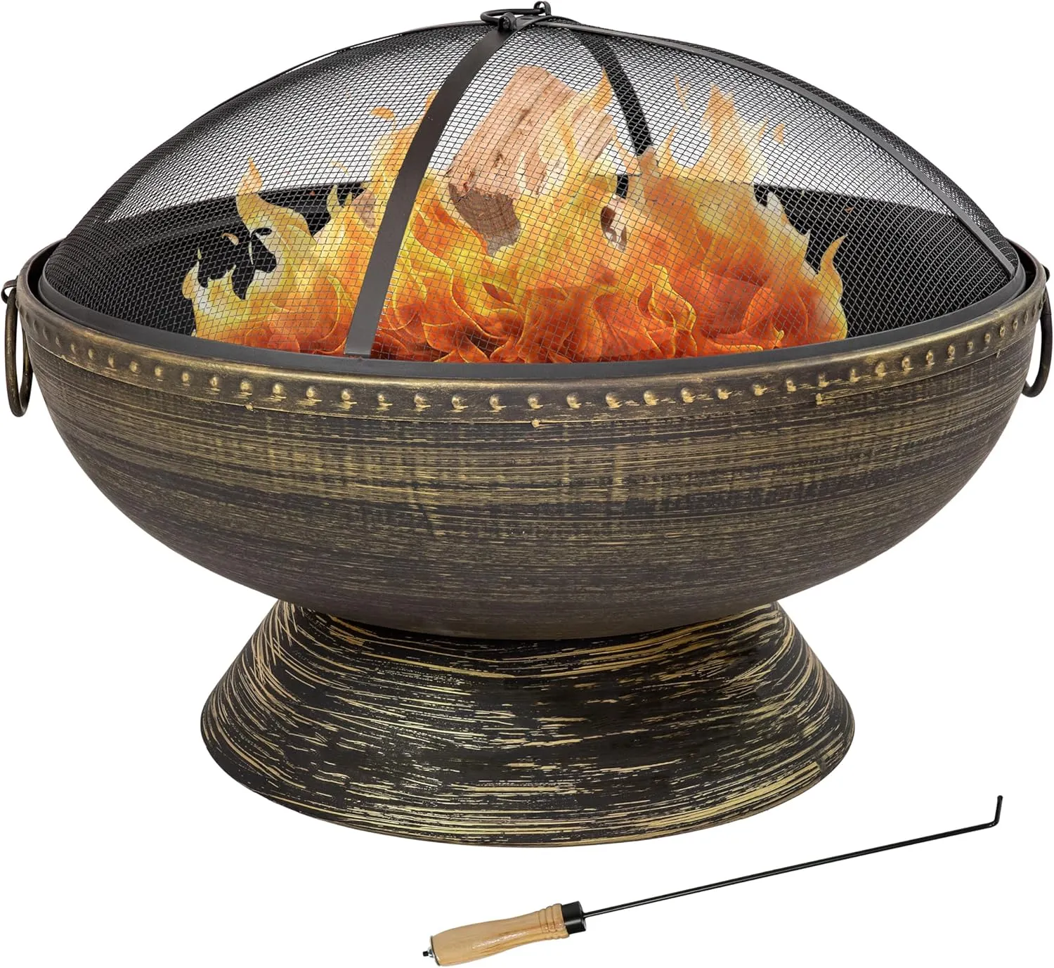 Sunnydaze 30-Inch Large Outdoor Fire Pit - Wood Burning Fire Pit for Outside with Poker and Screen - Black Finish - Regal Cauldron