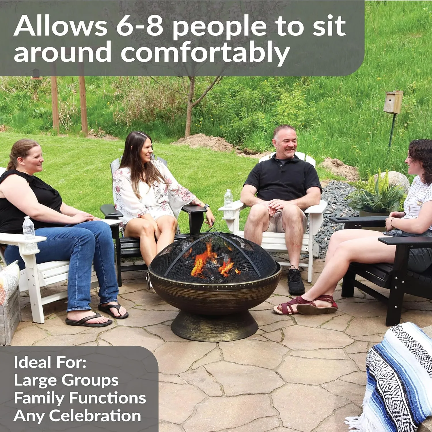 Sunnydaze 30-Inch Large Outdoor Fire Pit - Wood Burning Fire Pit for Outside with Poker and Screen - Black Finish - Regal Cauldron