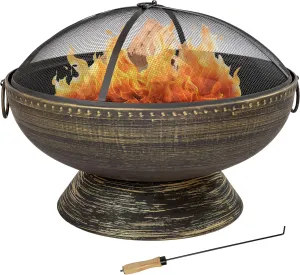 Sunnydaze 30-Inch Large Outdoor Fire Pit - Wood Burning Fire Pit for Outside with Poker and Screen - Black Finish - Regal Cauldron