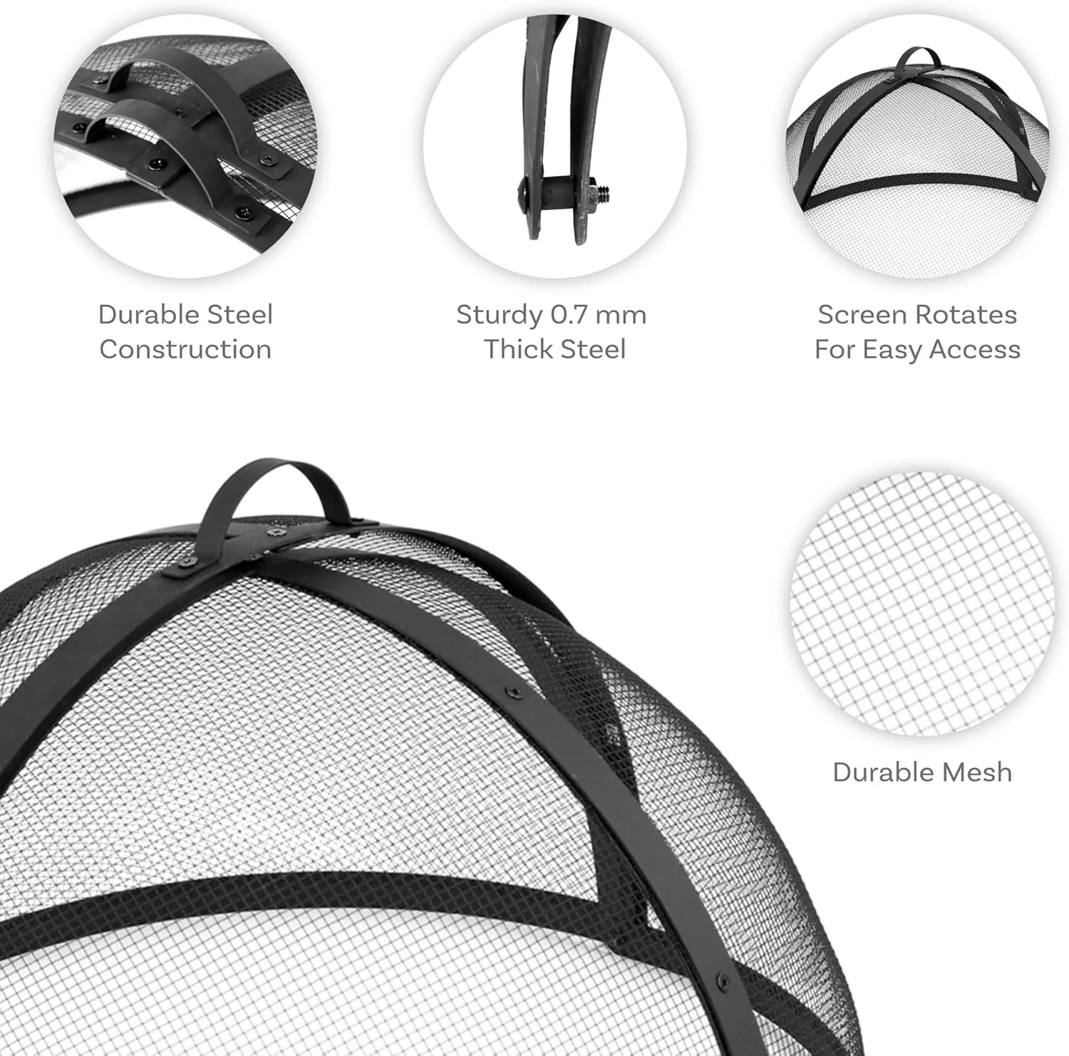 Sunnydaze Fire Pit Screen - Round Fire Pit Spark Screen - Heavy-Duty Steel Mesh Metal Cover with Handle - Fire Pit Screen Cover with Door - 32 Inch Diameter