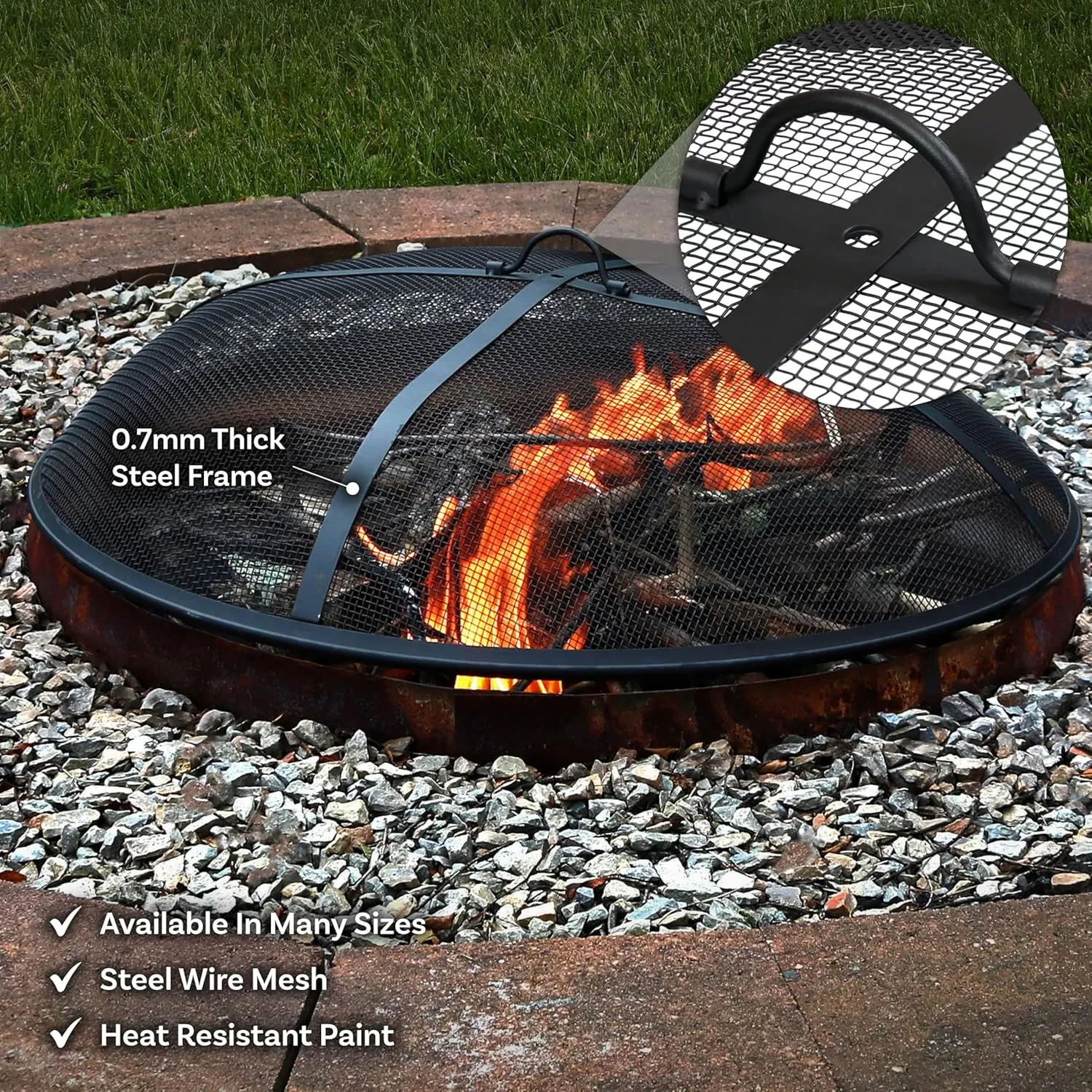 Sunnydaze Heavy-Duty Steel Mesh Fire Pit Screen - Fire Pit Spark Screen with Handle - 36-Inch Diameter