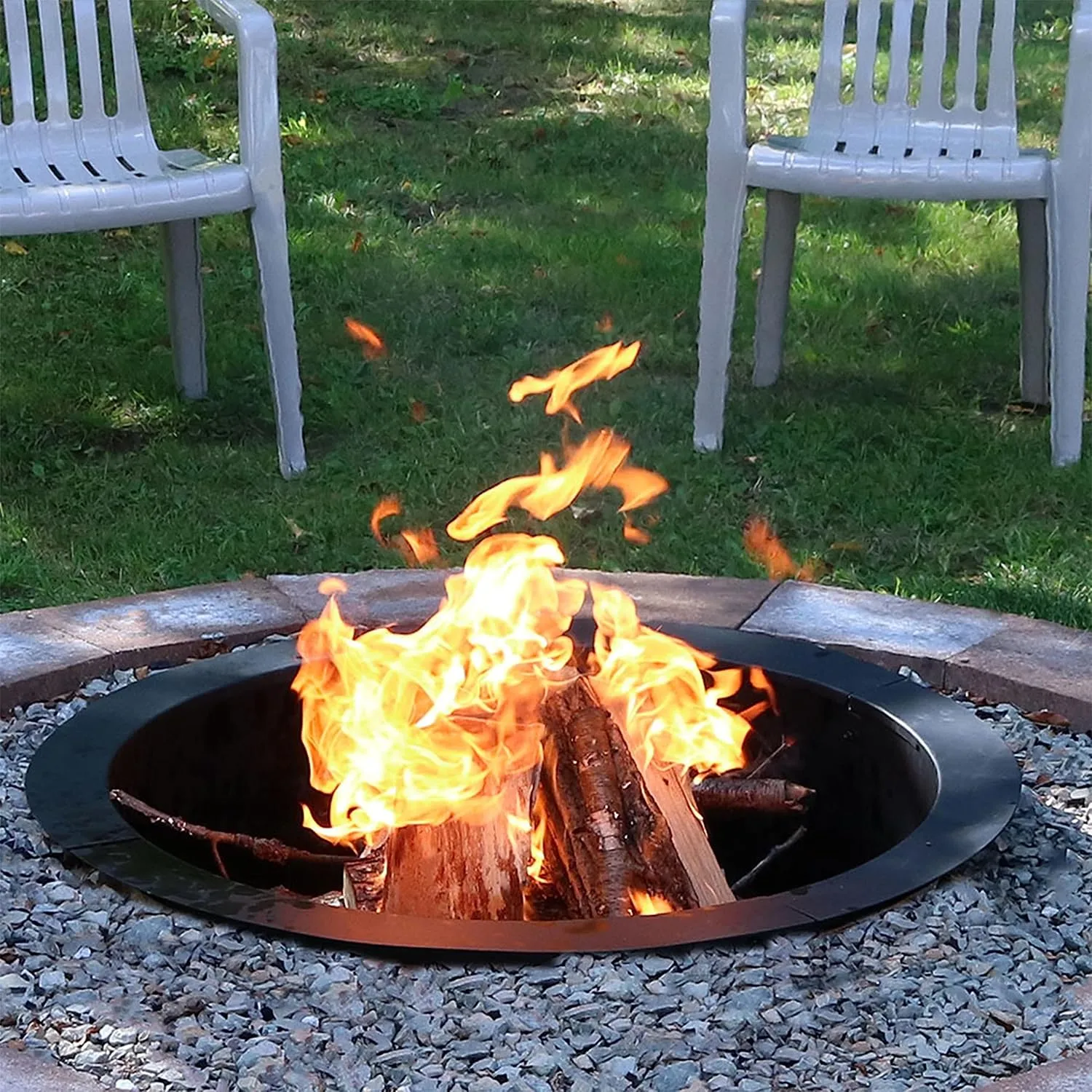 Sunnydaze Outdoor Fire Pit Ring - DIY Above or In-Ground Steel Fire Ring Insert - 33-Inch Outer/27-Inch Inner Diameter