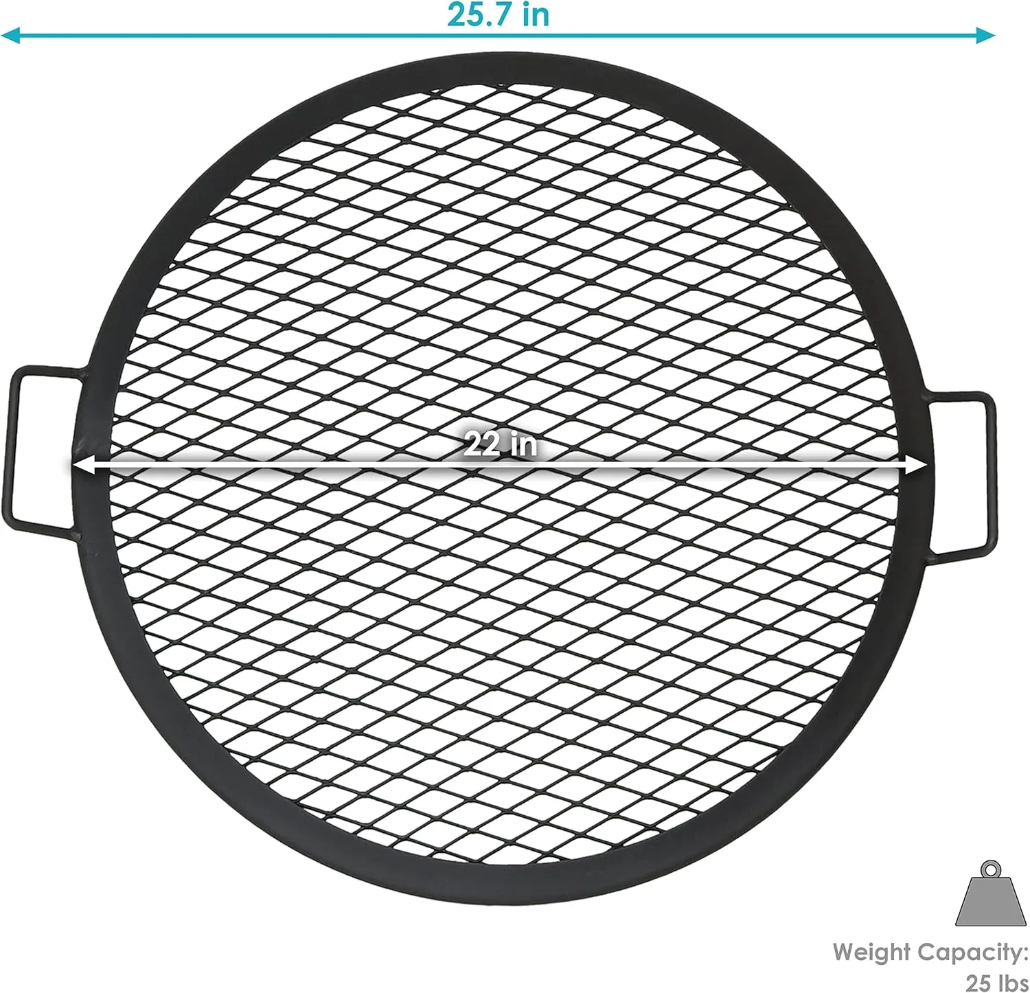 Sunnydaze X-Marks Fire Pit Cooking Grate - Outdoor Round Black Steel BBQ Campfire Grill with Handles - 22-Inch