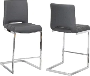 Sunset Trading Delta 24" Upholstered Barstools | Set of 2 Counter Height Stools | S-Shaped Chrome Cantilever Base | Charcoal Gray Padded Upholstery | Dining Room, Home Bar, Pub, Kitchen Island Seating