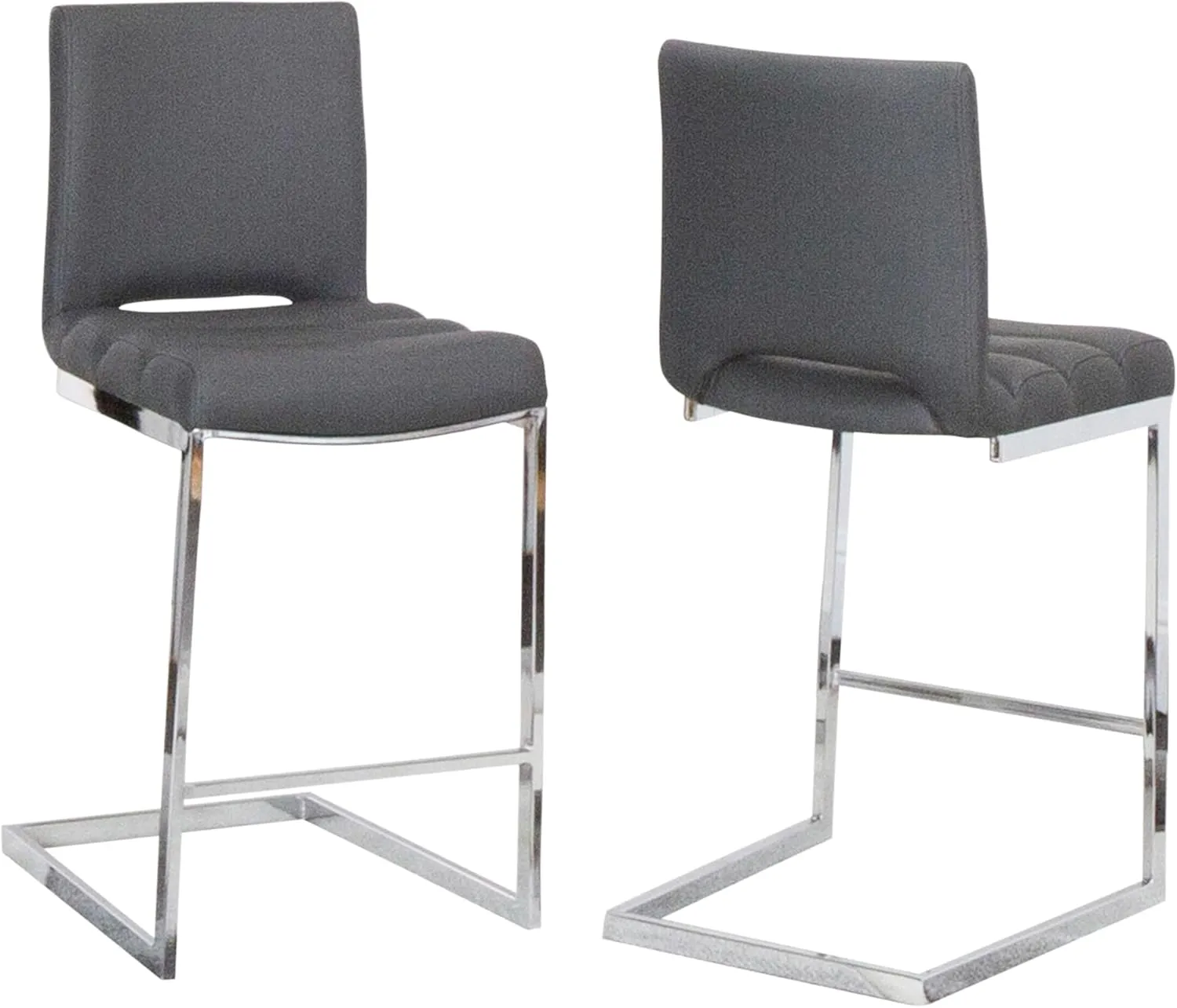 Sunset Trading Delta 24" Upholstered Barstools | Set of 2 Counter Height Stools | S-Shaped Chrome Cantilever Base | Charcoal Gray Padded Upholstery | Dining Room, Home Bar, Pub, Kitchen Island Seating