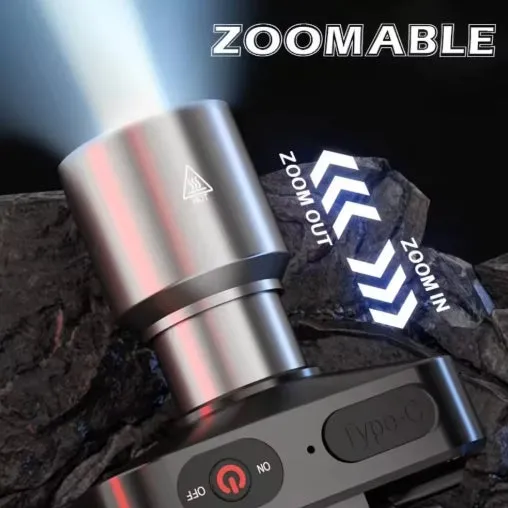 Super Bright Zoom Alloy LED Headlight USB Rechargeable Long Range Outdoor Light Flashlight