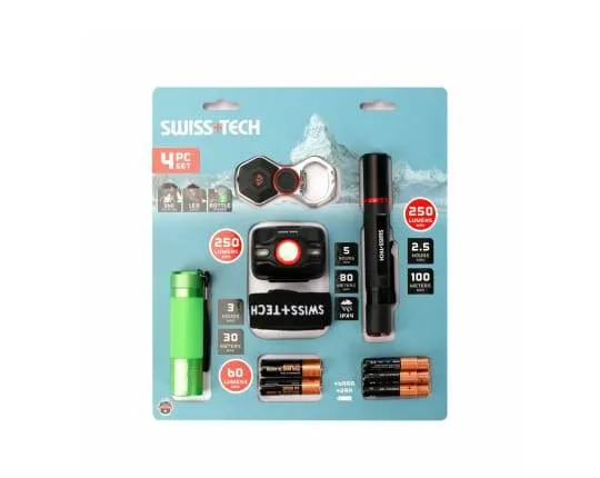 SWISS TECH 4 Piece Flashlight And Headlamp Combo