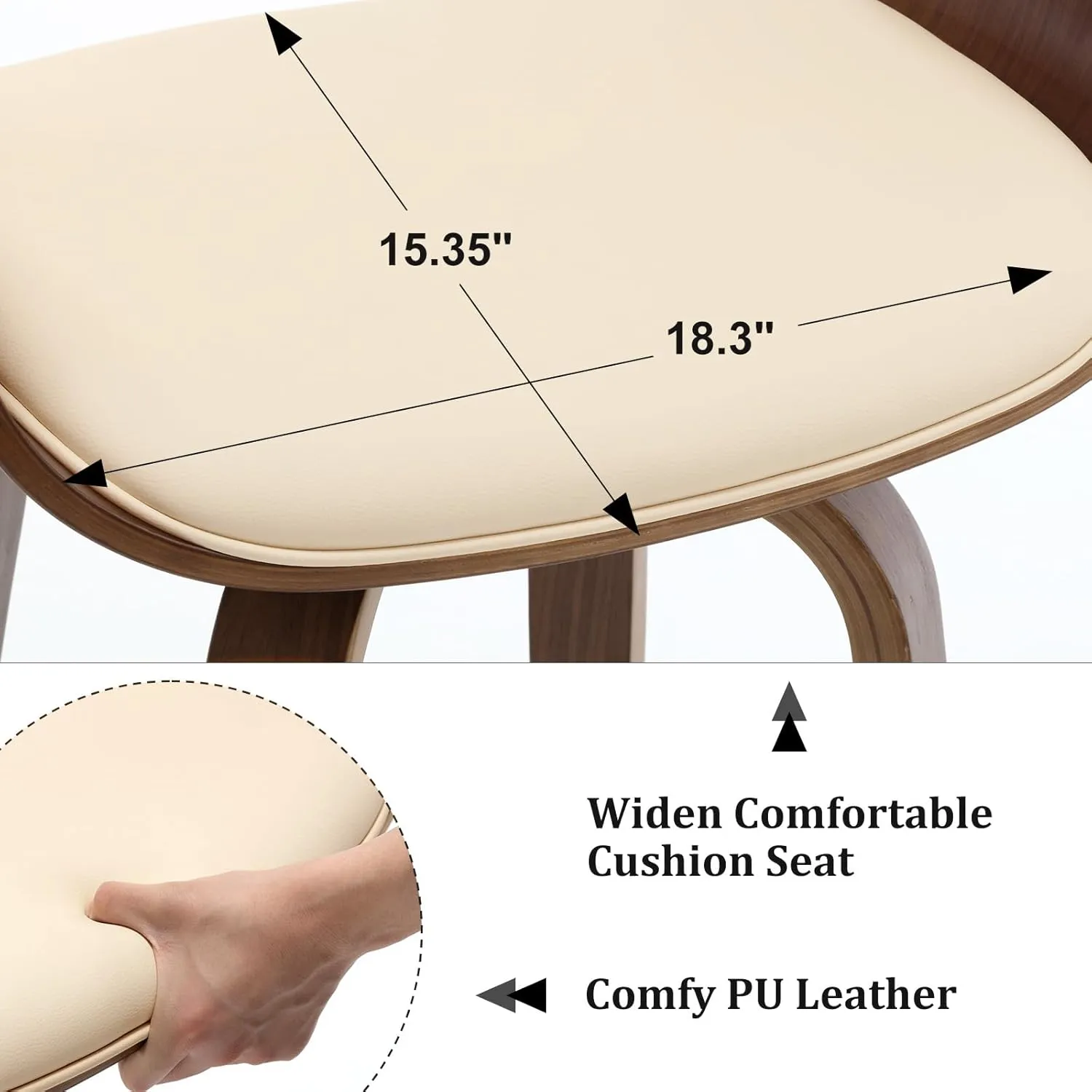 Swivel Bar Stools with Walnut Bentwood Legs, 29 Inch Bar Height, Upholstered PU Leather Barstools with Backs, Mid-Century Modern Kitchen Island Dining Bar Stool Chairs, Cream White