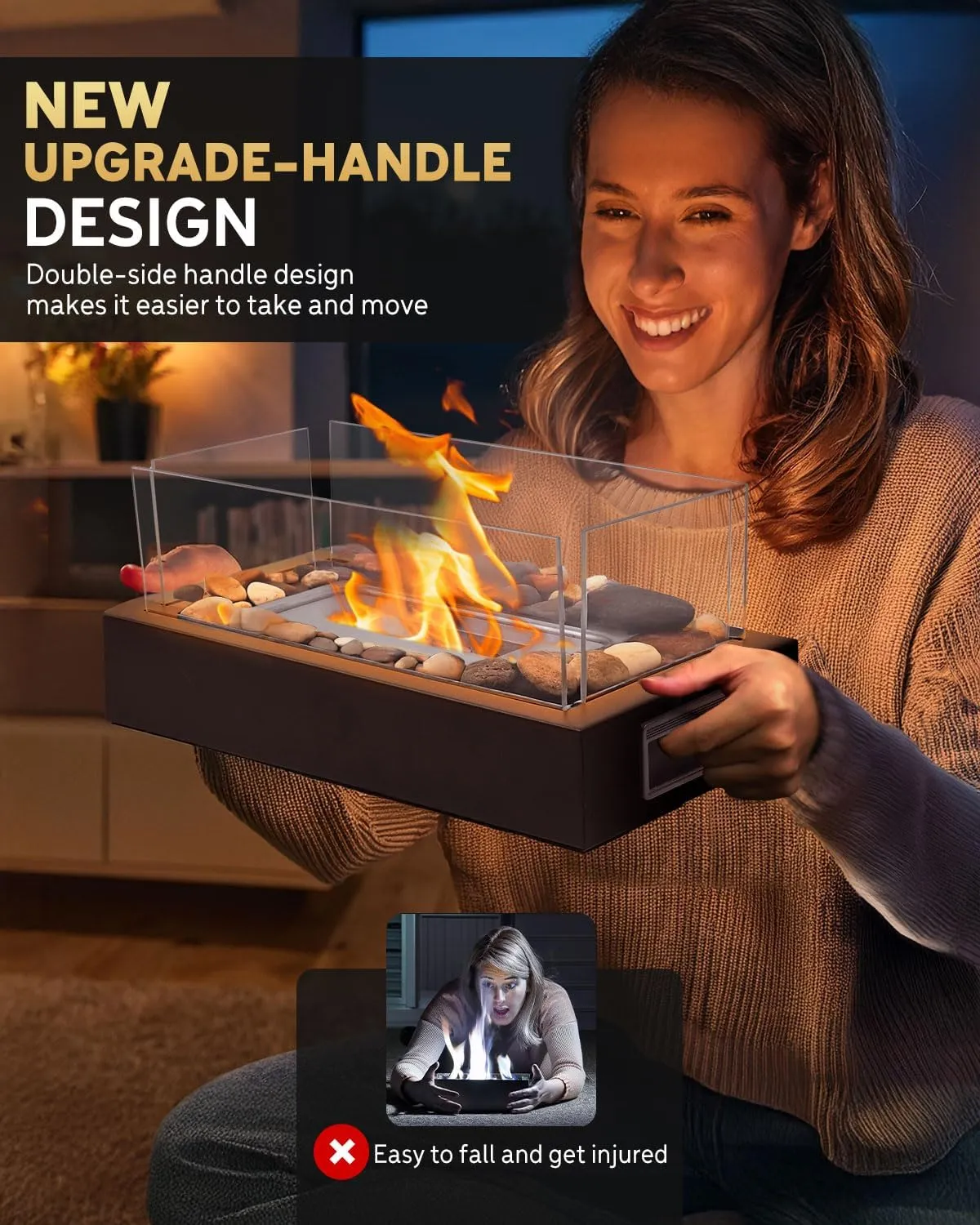 Tabletop Fire Pit, 4 Colors Stainless Steel Table Top Firepit, Table Fireplace with Handle for Women Anniversary Housewarming Family