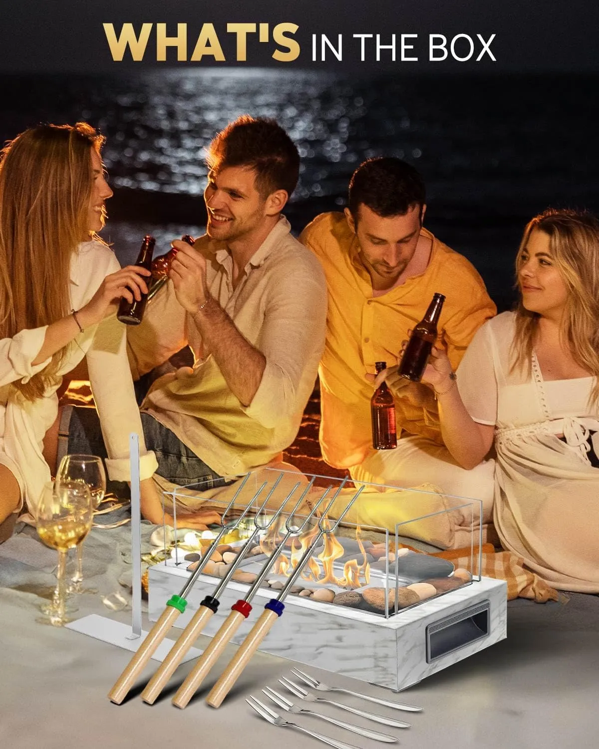 Tabletop Fire Pit, 4 Colors Stainless Steel Table Top Firepit, Table Fireplace with Handle for Women Anniversary Housewarming Family