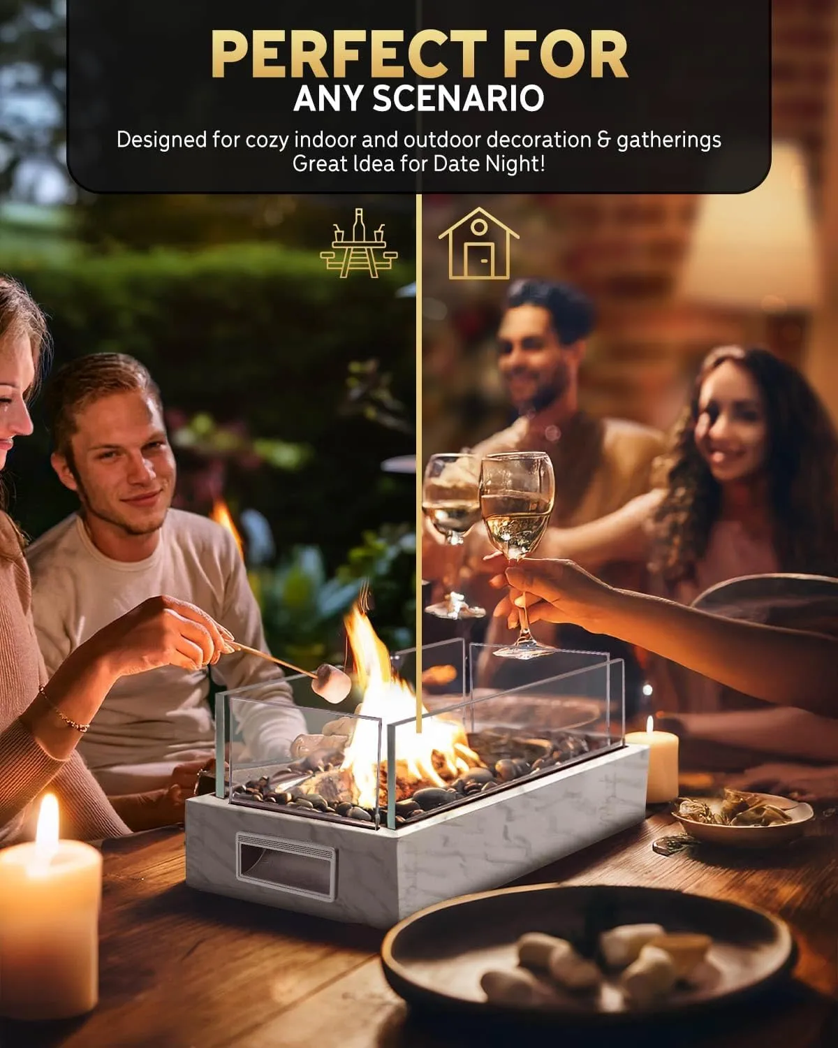 Tabletop Fire Pit, 4 Colors Stainless Steel Table Top Firepit, Table Fireplace with Handle for Women Anniversary Housewarming Family