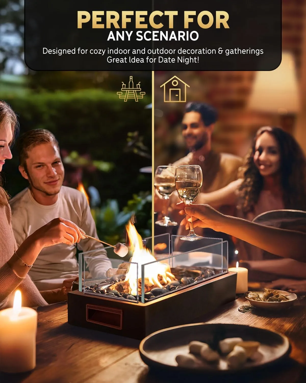 Tabletop Fire Pit, 4 Colors Stainless Steel Table Top Firepit, Table Fireplace with Handle for Women Anniversary Housewarming Family