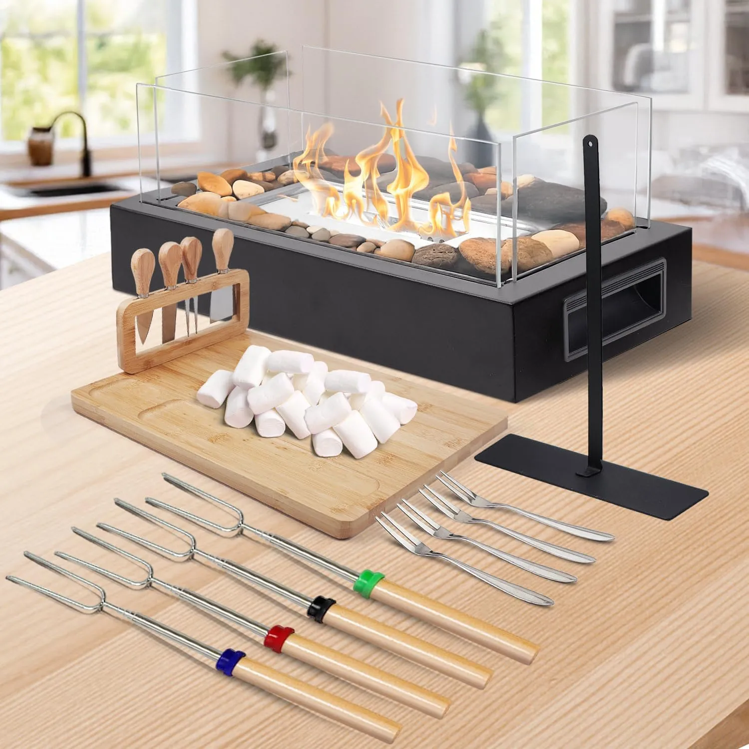 Tabletop Fire Pit, 4 Colors Stainless Steel Table Top Firepit, Table Fireplace with Handle for Women Anniversary Housewarming Family