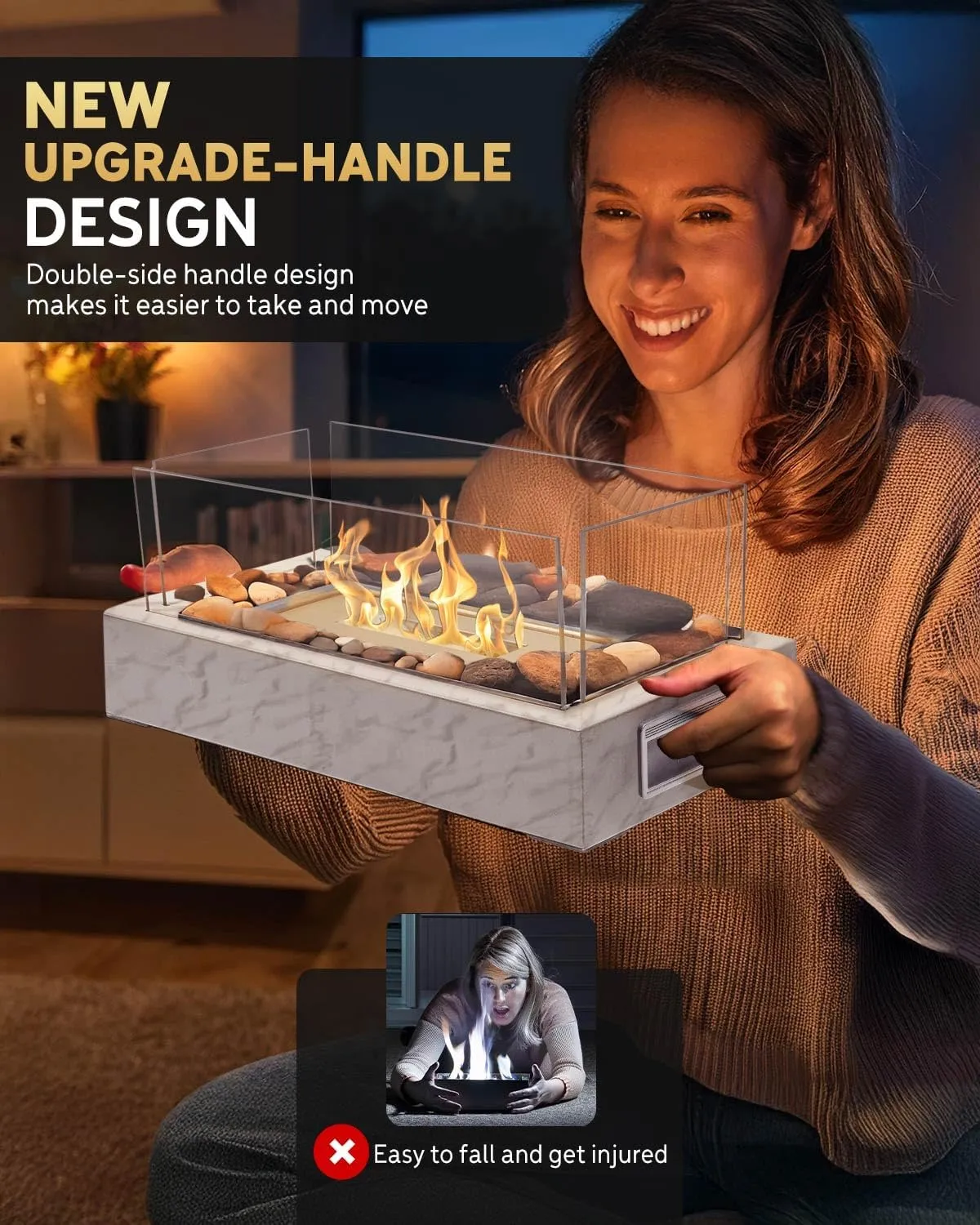 Tabletop Fire Pit, 4 Colors Stainless Steel Table Top Firepit, Table Fireplace with Handle for Women Anniversary Housewarming Family