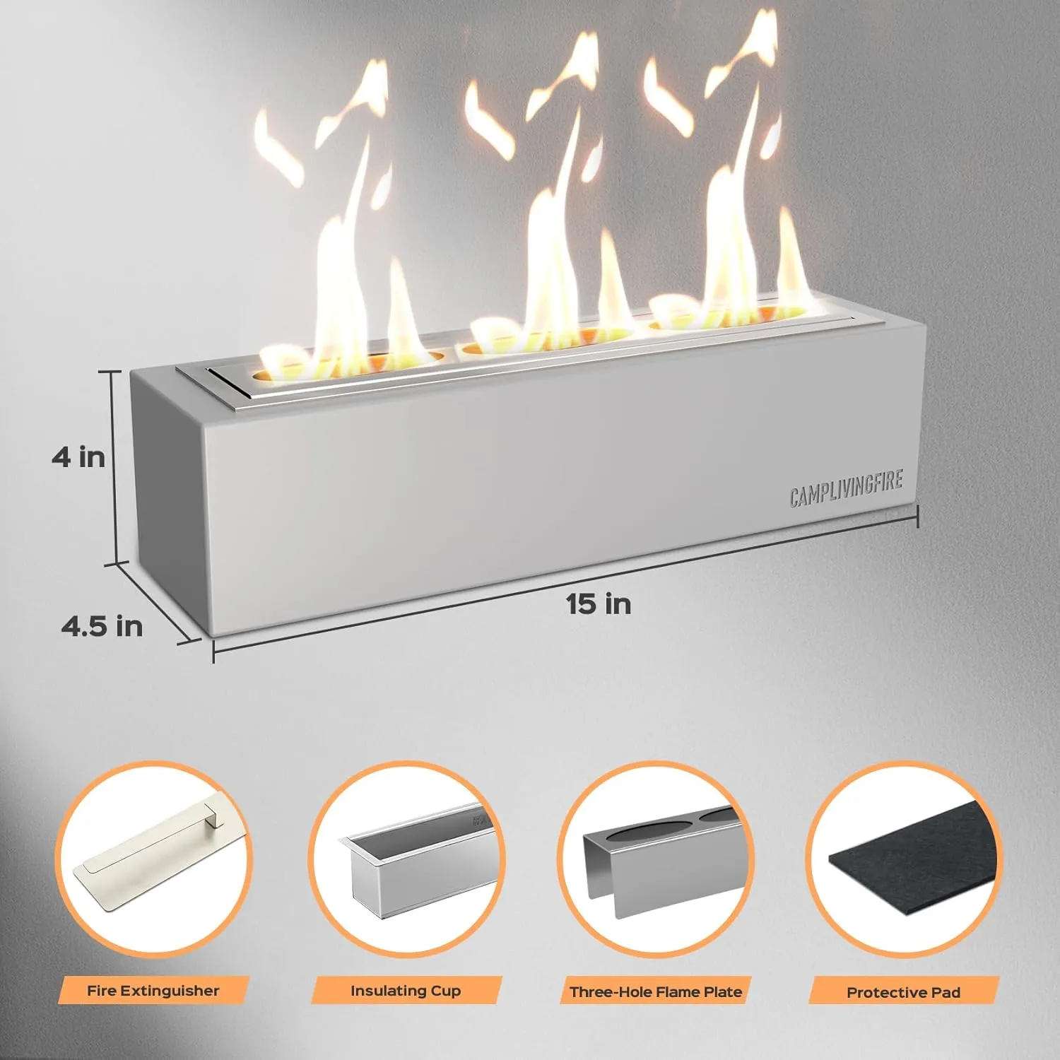 Tabletop Fire Pit with 4 Extendable Smores Sticks, Indoor Outdoor Fire Pit Table Top, Rectangle Tabletop Fireplace, Rubbing Alcohol Smores, Patio Decor Festive Gift - Gray