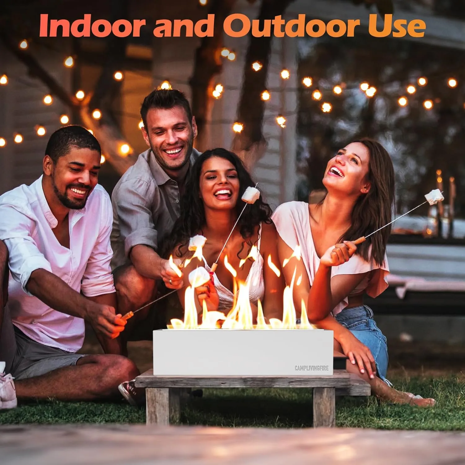 Tabletop Fire Pit with 4 Extendable Smores Sticks, Indoor Outdoor Fire Pit Table Top, Rectangle Tabletop Fireplace, Rubbing Alcohol Smores, Patio Decor Festive Gift - Gray