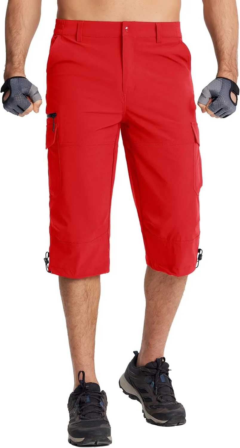 TACVASEN Men's Capri Pants Quick Dry Cargo Hiking Water Resistant Work Summer Long Shorts Below Knee