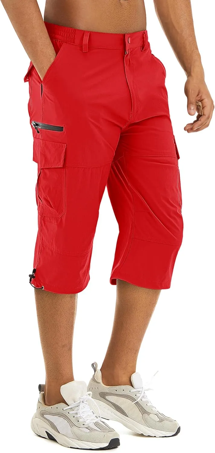 TACVASEN Men's Capri Pants Quick Dry Cargo Hiking Water Resistant Work Summer Long Shorts Below Knee
