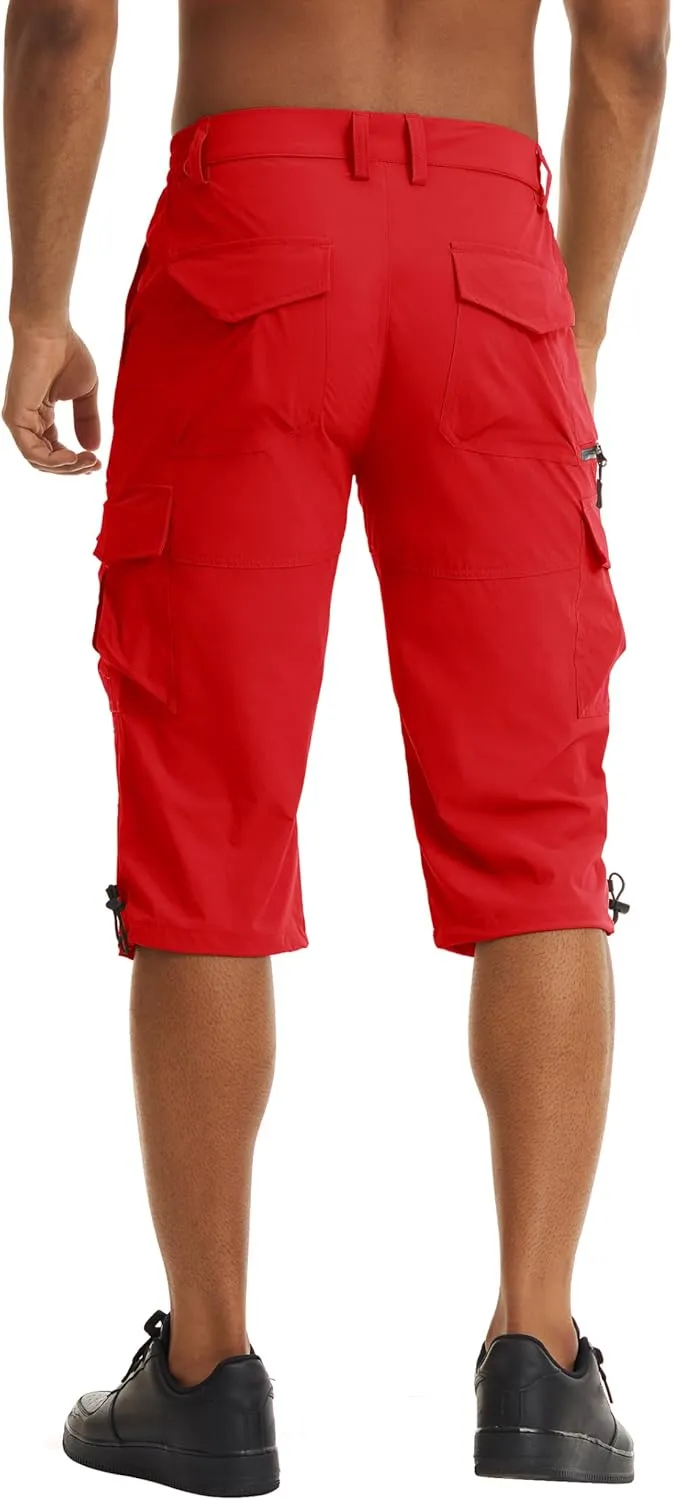 TACVASEN Men's Capri Pants Quick Dry Cargo Hiking Water Resistant Work Summer Long Shorts Below Knee