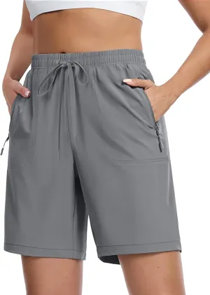 TACVASEN Women's Hiking Shorts Quick Dry Lightweight 8" Water Resistant Athletic Shorts with Pockets Outdoor Golf Active
