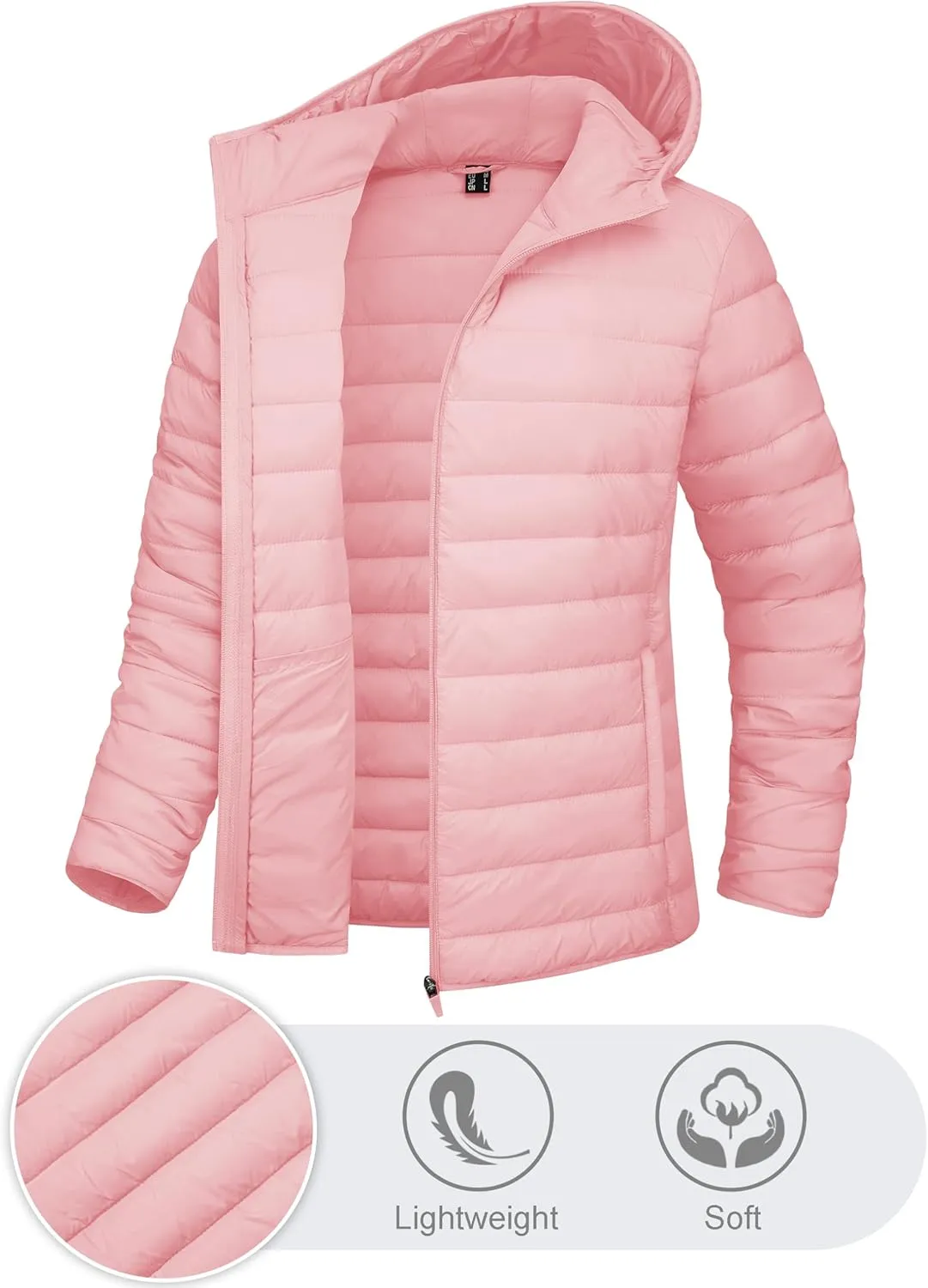 TACVASEN Women's Lightweight Puffer Jacket with Hood Pockets Quilted Padded Full-zip Winter Coat