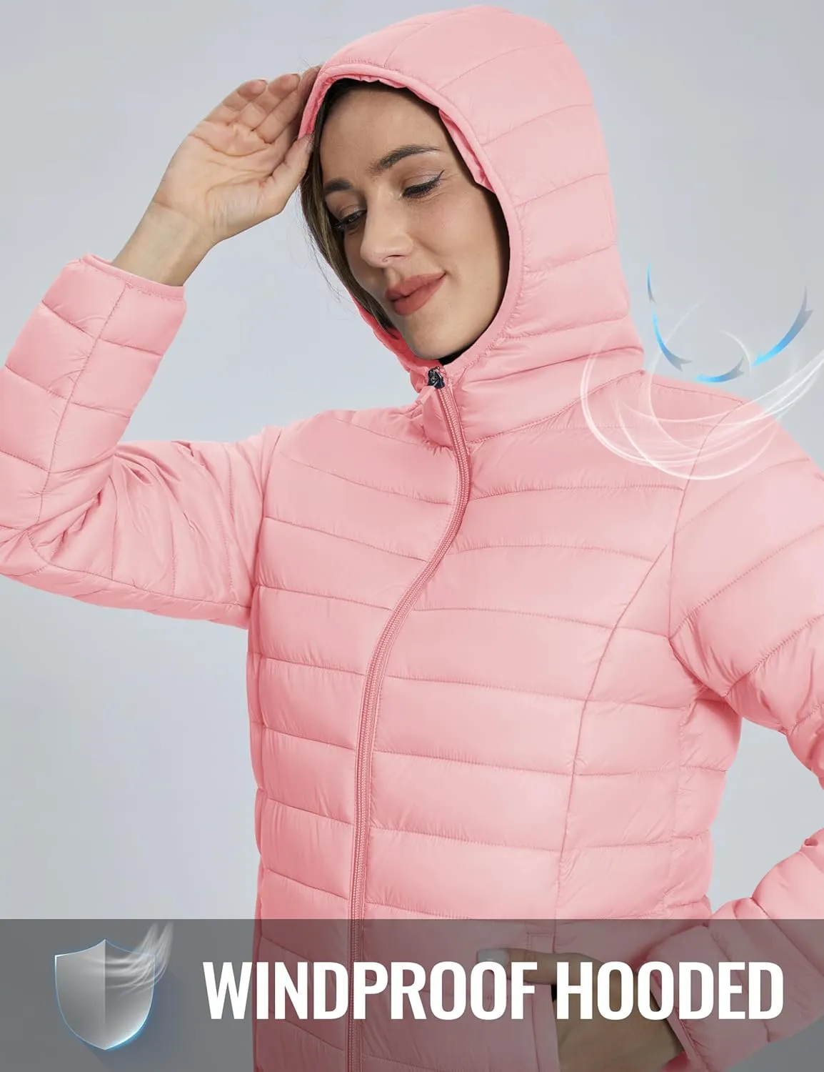 TACVASEN Women's Lightweight Puffer Jacket with Hood Pockets Quilted Padded Full-zip Winter Coat