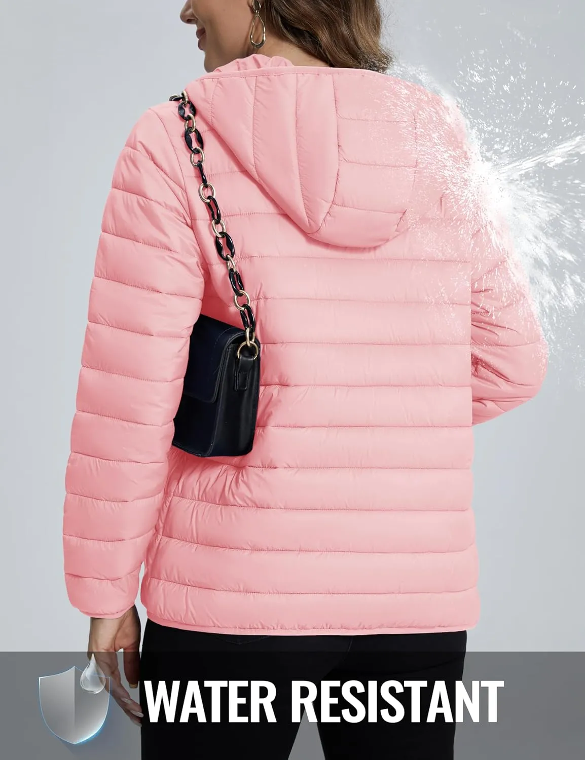 TACVASEN Women's Lightweight Puffer Jacket with Hood Pockets Quilted Padded Full-zip Winter Coat