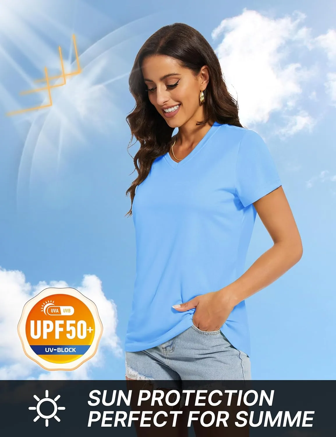 TACVASEN Workout Tops for Women UPF 50  Sun Protection V-Neck T Shirts Short Sleeve Quick Dry Athletic Running Shirts