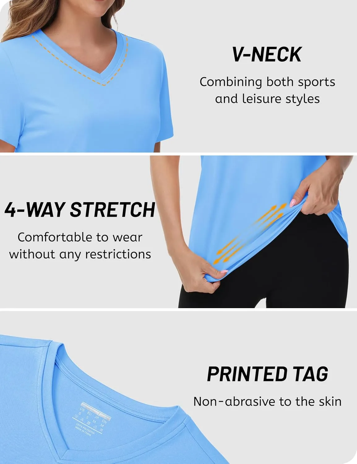 TACVASEN Workout Tops for Women UPF 50  Sun Protection V-Neck T Shirts Short Sleeve Quick Dry Athletic Running Shirts