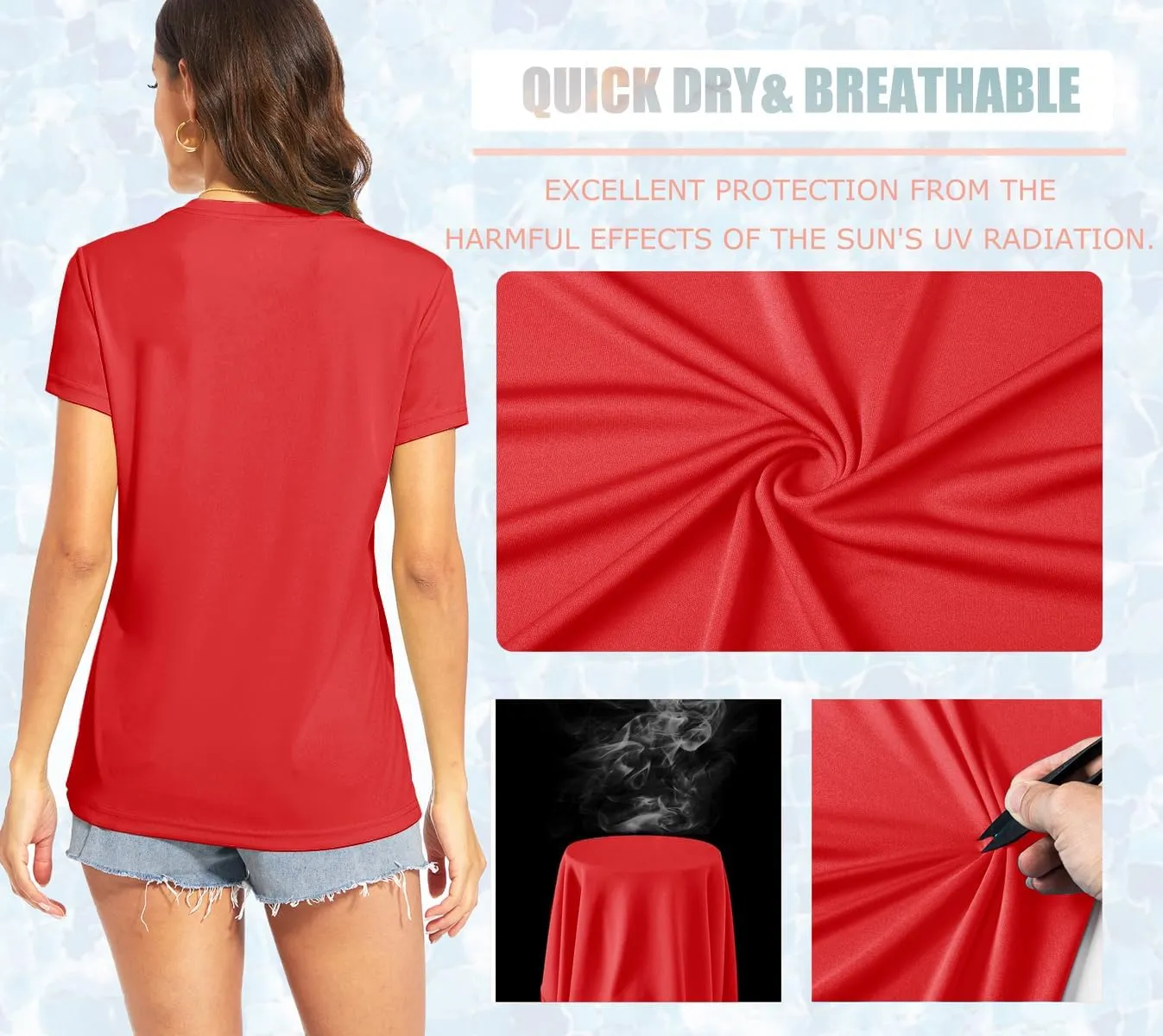 TACVASEN Workout Tops for Women UPF 50  Sun Protection V-Neck T Shirts Short Sleeve Quick Dry Athletic Running Shirts