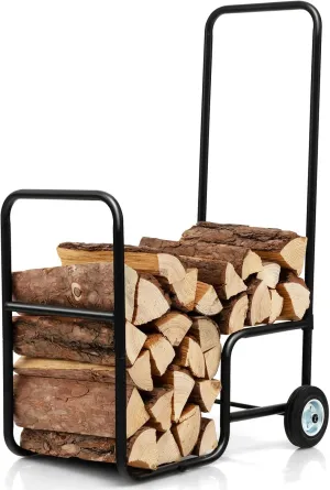 Tangkula Firewood Log Carrier Mover, Wood Rack Storage Mover with Rolling Wheels & Ergonomic Handle, Indoor Outdoor Rolling Steel Dolly Hauler for Transporting and Storing Wood