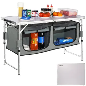Tavolino Campeggio Argento Metallo Tessuto Alluminio Campeggio Camper Portatile Pieghevole Comodo Esterno
